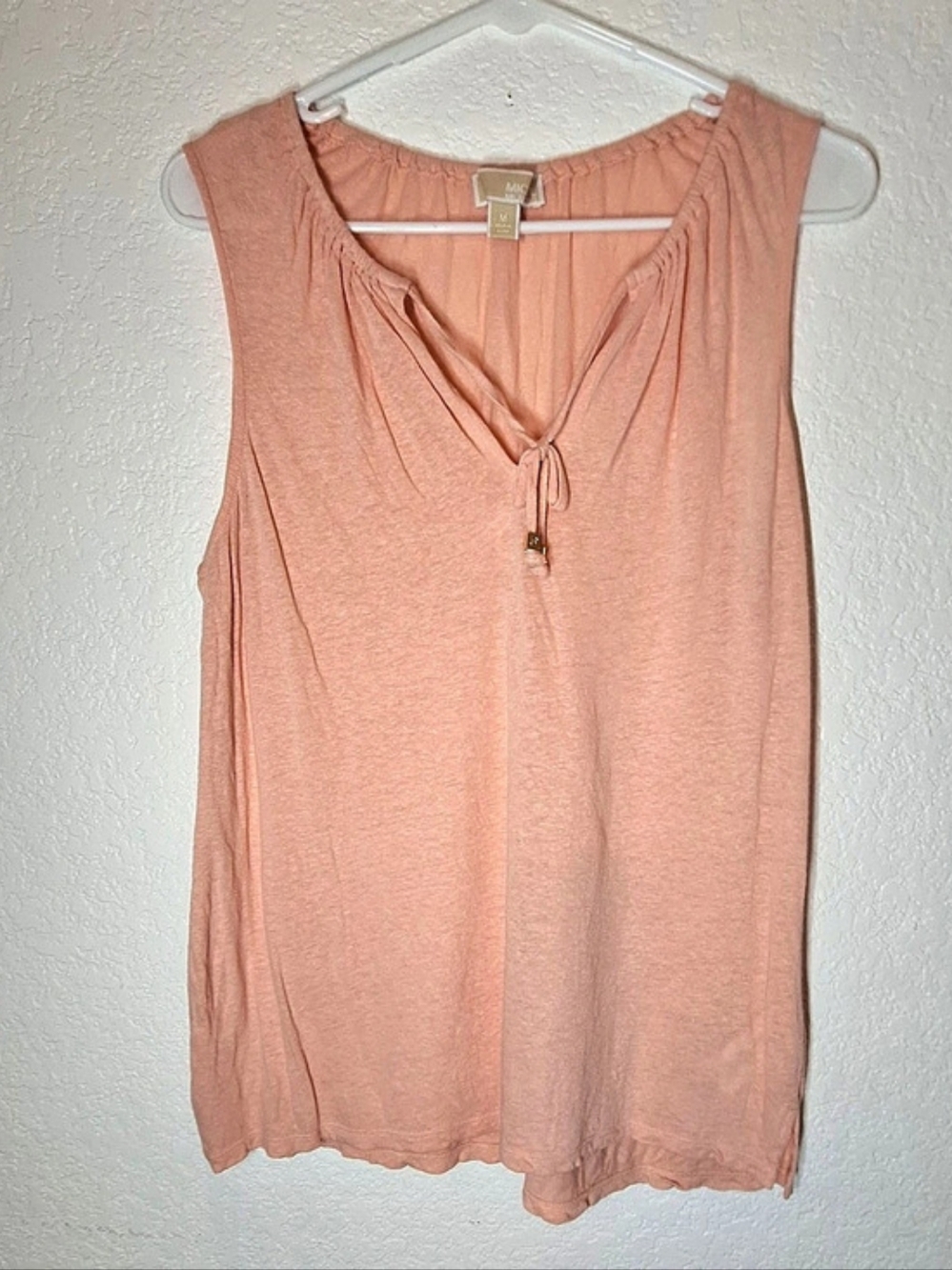 Michael Kors Linen Blend Tie Neck Tunic in Pink Size Medium